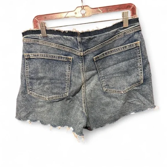 American Eagle denim shorts featuring a distressed look and frayed raw hem - Picture 2 of 8